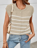 Fongt Women's Knit Sweater Vest Sleeveless Jumper Striped Seam Bone Stitching Casual Women's