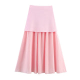 Fongt New Gold Button Knitted Vest Small Folding Splicing Skirt Set