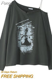 Women 2023 Autumn New Long Sleeve T-shirt O-neck Graffiti Printing American Style Vintage Fashion Casual Korean Pullover Tee