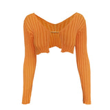 Fongt Spring And Summer New Women's Clothing 2023 Autumn And Winter Explosive Sweater Gold Label Long-Sleeved Short Knitted Open