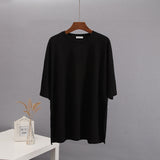 Fongt Loose Open Fork Cotton Short-Sleeved T-Shirt Women Comfortable Round Neck Solid Color T Hot Sale