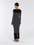 Fongt And Winter New Women's Fashion Elegant Round-Neck Dress Striped Dress Long Dress