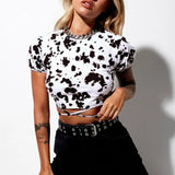 Fashion Street Stripes Leopard Printed Open Back T-shirts Women Summer Stylish Pullovers O Neck Tie Up Slim Fit Crop