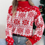 Fongt Shooting Autumn And Winter Snowflake Pattern Lantern Long Sleeve High-Necked Collar Sweater Women's Christmas