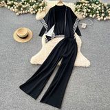 Fongt Lazy Suit Women Loose Outer Shawl Scarf With Long-Sleeved Knitting Tops High-Rise Sweater Pants