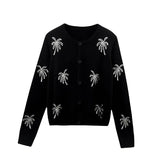 Fongt Black Slid Embroidered Knitted Shirt Girl Autumn Slim Thin Collar Long Sleeve Top Sweater
