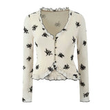 Fongt Homemade New Women's Classic Smashed Flower V-Necked Leaf Sided Nets Open Shirt