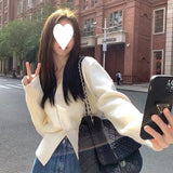 Fongt Gentle White V-Neck Knitted Cardigan Women's Spring And Autumn High-End Lazy Wind To Collect Short Sweater Jacket