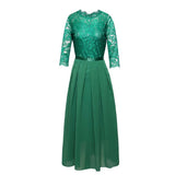 Fongt Dress Station Splicing Chiffon Dress Round Collar Lace Dress Evening Dress Women's