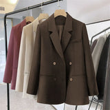 Fongt Suit Jacket Female Spring And Autumn Korean Version Of Loose Temperament Double Buckle Leisure Professional Raspberry Suit Top