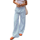 Fongt Cloth Forget Lazy Wind Stripes Loose Thin Tie With Low-Rise Slacks Hot Girl Knitted Broad Leg Trousers