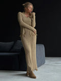 Fongt Sense Lead Open Fork Su Sweater Set Women Two Sets Slimming Personality Fashion