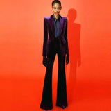 QUALITY Newest Fall Winter 2023 Designer Suit Set Women's Single Buttons Velvet Blazer Flare Pants