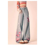 Fongt Splicing Jeans Women Autumn And Winter Design Sense Loose Straight Pear-Shaped Casual Broad Legs Long Pants