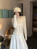 Fongt Xixi 2025 Autumn White Standard Korean Version Of Elegant Temperament Solid Color Tie With Thin Knitted Shirt Top Lady 89539