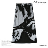 Fongt New Multi-Wearing Personalized Print Irregularly Cut Denim Splicable Detachable Skirt 1475