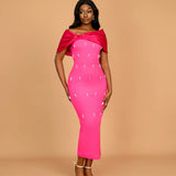 Fongt Spring/Summer Sweet Spicy Wind Bow Tectorial Dress Party Wine Stud Bag Butt Dress