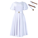 Fongt Women's 2025 Summer Fashion Bubble Sleeve Elegant High- Waist Solid Colored Round Dress African Dress