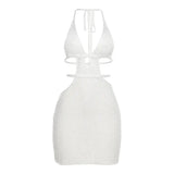 Summer New Women's Clothes Fashion Halter Neck Sexy Open Back Hollow Slim Fit Hip Knit Dress Casual Mini Vestidos-Outfit