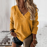 Oversize Sweater Knitted Autumn Winter V Neck Jumper Solid Knit Pullover 2021 Long Sleeve White Warm Sweaters For