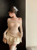 Shoulder Sweet Sweaters Women Spring Female Korean Fashion Sweater Clothes Long Sleeve Knitwear Pullover Short Tops