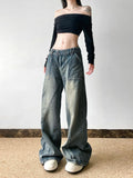 Fongt Street Women's Clothing Basic Washing Split Low-Rise Loose Jeans Babes Personality Thin Casual Trousers