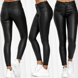 Fongt Women's High-Waisted Solid Leather Slacks Small-Legged Trousers Trousers Trousers Women's Casual Jump