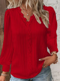 Fongt Explosion Autumn Long Sleeve V-Neck Lace Spliced Shirt Women's Shirt Women's