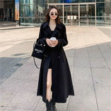 Fongt Women's Long-Term 2025 Spring And Autumn Black Korean Version Of Large-Size Small Man Popular British Wind Coat Over The Knee Coat