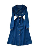 Fongt And Cooked Wind Dolls To Receive Waist Metal Buckle Temperament Casual Long Denim Dress 0011
