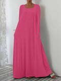 Fongt New Long Dress Casual Loose Long Sleeve Solid Color Collar Dress