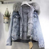 Fongt Coat Cotton-Padded Clothes 2024 Winter Velvet New Cotton-Padded Clothes Loose Korean Version Of Cowboy Fur Collar Thick Coat