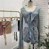 Fongt Shooting Pure Lust Style Set Hanging Neck Lace Hollow Sling Sling Vest + Short Lotus Leaf Side Shirt 88968