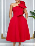 Fongt Large-Size Women's Summer New Fashion Slanted Shoulder Bow Banquet Dress African Dress