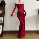 Fongt 2025 New Women's Temperament Sexy Shoulder Mesh Perspective Long Dress Dress Woman