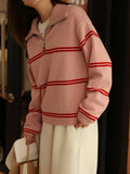 Striped Pink Sweater Retro Contrast Fashion Autumn/Winter Sweaters for Women 2023 LOOSE Grey Long Sleeve Knit