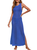 Fongt Beach Skirt Long Loose Solid Color Hollow Knitted Swimsuit Shirt Sunscreen Woman