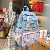Badge Ita Women Backpack Transparent Contrast Color College Gilrs Schoolbags Female Flap Multi-pocket Laptop