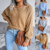 Fongt Explosion Autumn And Winter Word Collared Shoulder Hollow Knitted Casual Knitted Sweater Women's Clothing