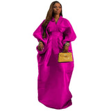 Fongt New Loose V-Neck Bat Long-Sleeved Dress 褶皱收 Waist Big Swing Fashion Party Dress Dress