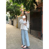 Fongt Small Fresh Broken Flower Long-Sleeved Shirt Small Loose Thin Round Collar Sweet Girl Feeling