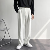 Classic Solid Color Trousers Feel All Kinds Of Men's Casual Pants Live Pleated Spring And Autumn Loose Trousers Korean Version Business-Outfit