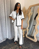 Fongt Spring And Summer New Comfortable Casual Single Breasted Lace Splicing Trousers Shirt Coat 88231-Outfit