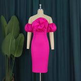Fongt Three-Dimensional Rose Bubble Sleeve One-Word Shoulder Bag Banquet Evening Dress Dress Dress Dress