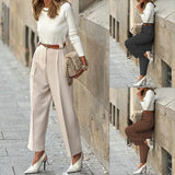 Fongt Spot 2024 Spring New Women's Fashion Temperament Pure Color Versatile High Waist Trousers Trousers-Outfit
