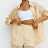 Fongt Print Sunscreen Long-Sleeved Shirt Wide-Leg Pants Suit Two-Piece Set-Outfit