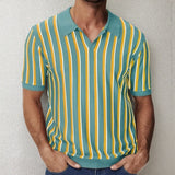 Fongt Men's High Quality Summer Collar Temperament Striped POLO Shirt Men's Short-Sleeved Top