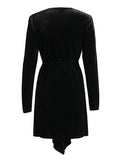 Fongt Temperament Dress Woman 2025 Spring New Black Collar Folded High-End Long-Sleeved Skirt