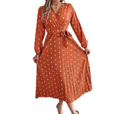 Shooting 2025 Autumn And Winter Elegant Bump Color Wave Point Cross V Collar 100-Fold Long Dress Women's