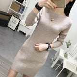 Autumn Winter Women Sweater Dress Warm Pullovers Sweater Elastic Slim Knitted Dress Bottoming Sexy Women Mini Dresses